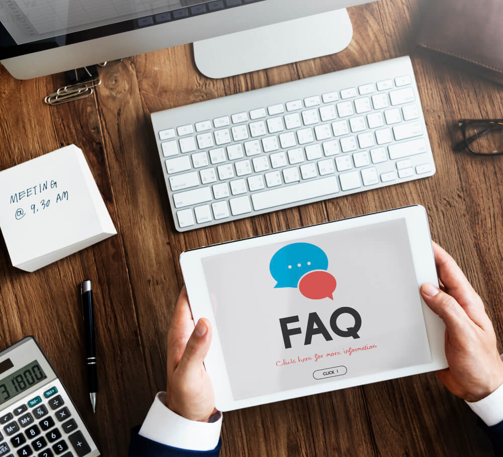 Frequently asked questions displayed on a tablet